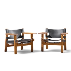  B rge Mogensen Borge Mogensen B rge Mogensen for Fredericia Mid Century Oak and Leather Spanish Chairs Pair - 4719691