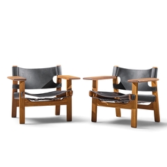  B rge Mogensen Borge Mogensen B rge Mogensen for Fredericia Mid Century Oak and Leather Spanish Chairs Pair - 4719692