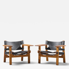  B rge Mogensen Borge Mogensen B rge Mogensen for Fredericia Mid Century Oak and Leather Spanish Chairs Pair - 4719708