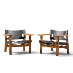  B rge Mogensen Borge Mogensen B rge Mogensen for Fredericia Mid Century Oak and Leather Spanish Chairs Pair - 4719824
