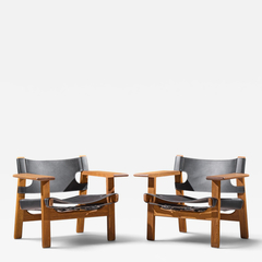  B rge Mogensen Borge Mogensen B rge Mogensen for Fredericia Mid Century Oak and Leather Spanish Chairs Pair - 4719872