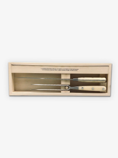  BERTI CARVING SET IN WHITE LUCITE HANDLES WITH WOOD BLOCK - 3571934