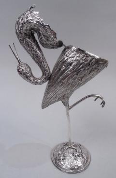  BH Joseph Co Dutch Silver Bird Spice Box of Egret Standing on One Leg - 3769750