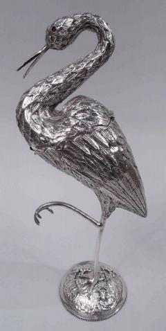  BH Joseph Co Dutch Silver Bird Spice Box of Egret Standing on One Leg - 3769751