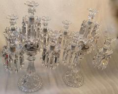  Baccarat 1950 Pair of Candlesticks 4 Branchs Beaded Bases and Signed in Relief Baccarat - 2534249