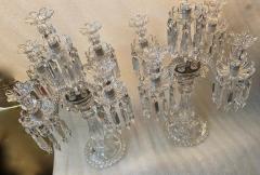  Baccarat 1950 Pair of Candlesticks 4 Branchs Beaded Bases and Signed in Relief Baccarat - 2534254