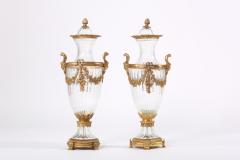  Baccarat 19th Century Pair Baccarat Crystal Bronze Mounted Urns Vases - 1593382