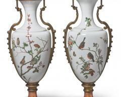  Baccarat A Monumental Exhibition Pair Of Baccarat Opaline Glass Bronze Mounted Vases - 3455041