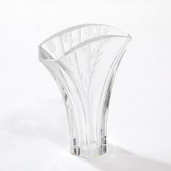  Baccarat Mid Century Modernist Ginkgo Vase with Etched Bamboo Motif signed Baccarat - 4231207