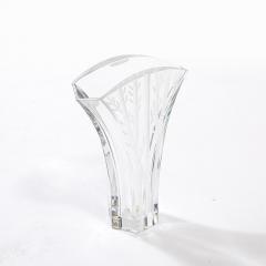  Baccarat Mid Century Modernist Ginkgo Vase with Etched Bamboo Motif signed Baccarat - 4231209
