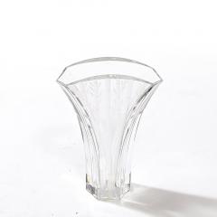  Baccarat Mid Century Modernist Ginkgo Vase with Etched Bamboo Motif signed Baccarat - 4231210