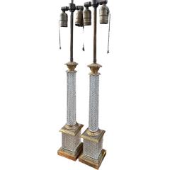  Baccarat Pair of Antique Baccarat French Crystal Bronze Table Lamps - 4397878