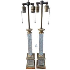  Baccarat Pair of Antique Baccarat French Crystal Bronze Table Lamps - 4397879