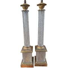  Baccarat Pair of Antique Baccarat French Crystal Bronze Table Lamps - 4397880