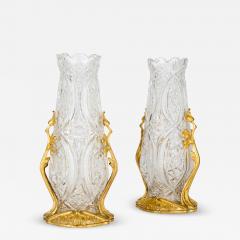  Baccarat Pair of French Art Nouveau crystal and ormolu vases by Baccarat - 4277090