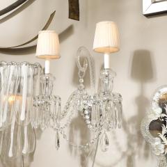  Baccarat Pair of Neoclassical Two Arm Crystal Sconces W White Shades Manner of Baccarat - 4233710