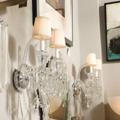  Baccarat Pair of Neoclassical Two Arm Crystal Sconces W White Shades Manner of Baccarat - 4233712