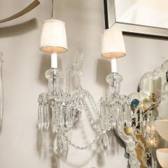  Baccarat Pair of Neoclassical Two Arm Crystal Sconces W White Shades Manner of Baccarat - 4233715