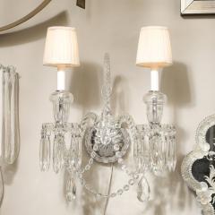  Baccarat Pair of Neoclassical Two Arm Crystal Sconces W White Shades Manner of Baccarat - 4233717