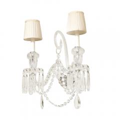  Baccarat Pair of Neoclassical Two Arm Crystal Sconces W White Shades Manner of Baccarat - 4233718