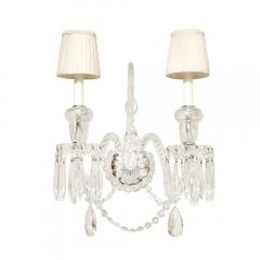  Baccarat Pair of Neoclassical Two Arm Crystal Sconces W White Shades Manner of Baccarat - 4233719