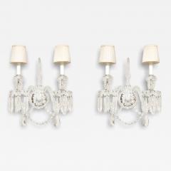  Baccarat Pair of Neoclassical Two Arm Crystal Sconces W White Shades Manner of Baccarat - 4237993