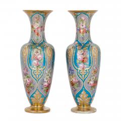  Baccarat Pair of antique French floral glass vases by Baccarat - 2509831