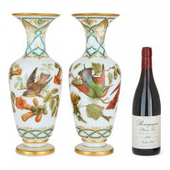  Baccarat Pair of antique French hand painted opaline glass vases by Baccarat - 4283683