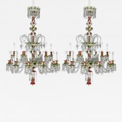  Baccarat Pair of large French antique overlay glass chandeliers by Baccarat - 4115121