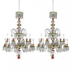  Baccarat Pair of large French antique overlay glass chandeliers by Baccarat - 4115123