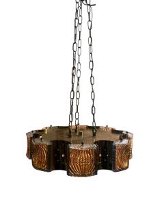  Bakalowits Sohne MODERNIST BRASS CAST CLEAR GOLD GLASS CHANDELIER WITH CRYSTALS - 4649123