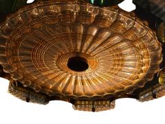  Bakalowits Sohne MODERNIST BRASS CAST CLEAR GOLD GLASS CHANDELIER WITH CRYSTALS - 4649124
