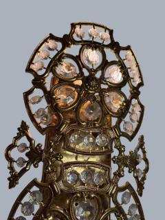  Bakalowits Sohne PAIR OF MID CENTURY BRASS FILAGREE FACETED CRYSTAL WALL SCONCES - 4512582