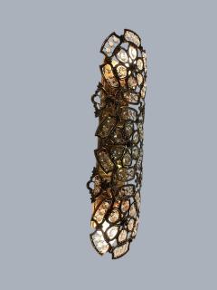  Bakalowits Sohne PAIR OF MID CENTURY BRASS FILAGREE FACETED CRYSTAL WALL SCONCES - 4512587