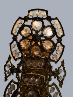  Bakalowits Sohne PAIR OF MID CENTURY BRASS FILAGREE FACETED CRYSTAL WALL SCONCES - 4512589