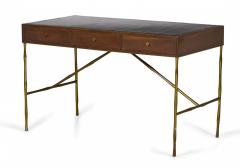  Baker Furniture Company Baker Furniture American Mid Century Walnut Leather and Brass Faux Bamboo Desk - 2792844