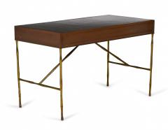  Baker Furniture Company Baker Furniture American Mid Century Walnut Leather and Brass Faux Bamboo Desk - 2792846
