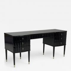 Baker Furniture Company Baker Hollywood Regency Black Lacquer Chrome Writing Desk USA 21st C  - 4287937