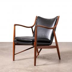  Baker Furniture Company Finn Juhl NV 45 Scandinavian Lounge Chairs in Walnut and Black Leather 1950s - 3622632