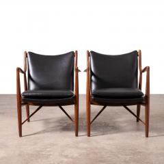  Baker Furniture Company Finn Juhl NV 45 Scandinavian Lounge Chairs in Walnut and Black Leather 1950s - 3622636