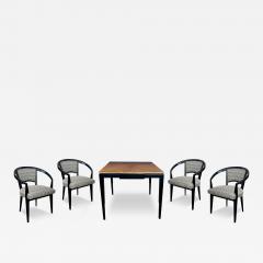  Baker Furniture Company Midcentury Baker Ebonized Oak Game Table and Four Barrel back Chairs - 3860029