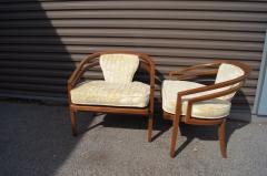  Baker Furniture Company Pair of Mahogany Armchairs by Baker with Jack Lenor Larsen Textile - 2419356