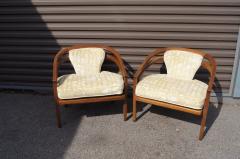  Baker Furniture Company Pair of Mahogany Armchairs by Baker with Jack Lenor Larsen Textile - 2419357