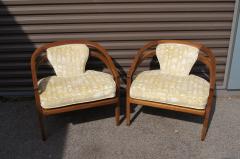  Baker Furniture Company Pair of Mahogany Armchairs by Baker with Jack Lenor Larsen Textile - 2419359