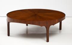  Baker Furniture Company Round Baker Oversized 1960s Modern Walnut Coffee Table With Sunburst Top - 3562441