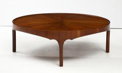  Baker Furniture Company Round Baker Oversized 1960s Modern Walnut Coffee Table With Sunburst Top - 3562443