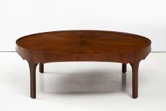  Baker Furniture Company Round Baker Oversized 1960s Modern Walnut Coffee Table With Sunburst Top - 3562445