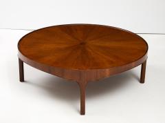  Baker Furniture Company Round Baker Oversized 1960s Modern Walnut Coffee Table With Sunburst Top - 3562446