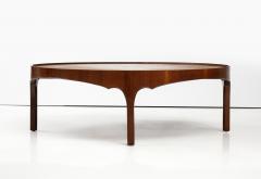  Baker Furniture Company Round Baker Oversized 1960s Modern Walnut Coffee Table With Sunburst Top - 3562449