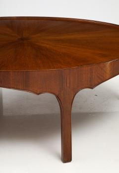  Baker Furniture Company Round Baker Oversized 1960s Modern Walnut Coffee Table With Sunburst Top - 3562450